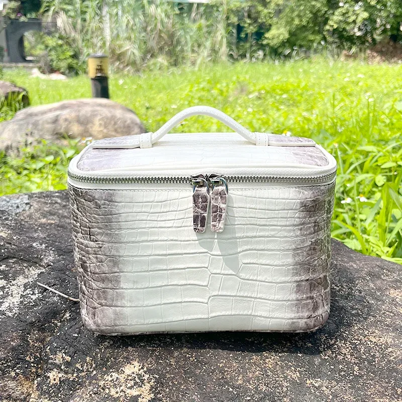 sac de maquillage en cuir de vache à motif crocodile, sac à cosmétiques pour femmes, sac de voyage portable, sac de rangement pratique de grande capacité