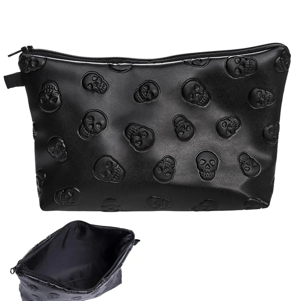 sac à cosmétiques en cuir pu imperméable, 1 pièce, sac de rangement pour maquillage, organisateur de voyage pour cosmétiques, trousse de toilette, noir