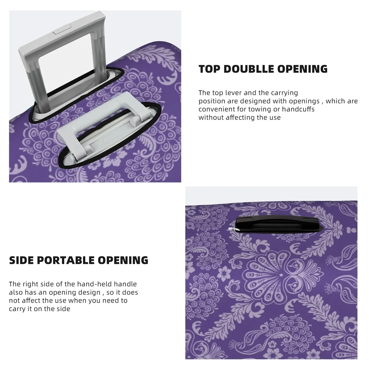 housse de protection pour bagages, motif paon amusant, violet clair sur violet, housse de valise de voyage élastique à motif animal