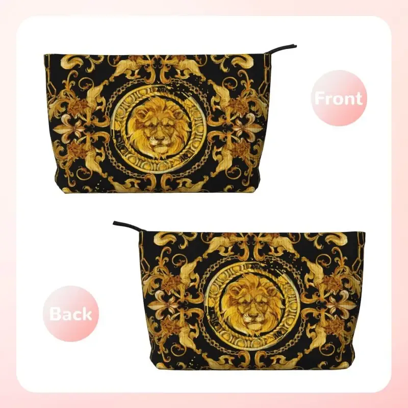 Sac à cosmétiques imprimé Lion doré pour femmes, trousse de maquillage de grande capacité, étui de rangement, trousse de toilette de rangement de beauté