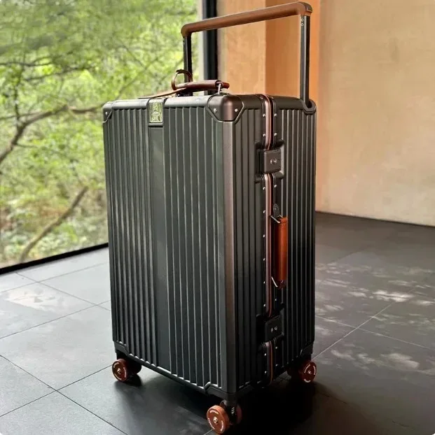 bagage roulant à guidon large avec cadre en aluminium, avec roues pivotantes silencieuses colorées et serrure tsa, valise à roulettes de grande capacité