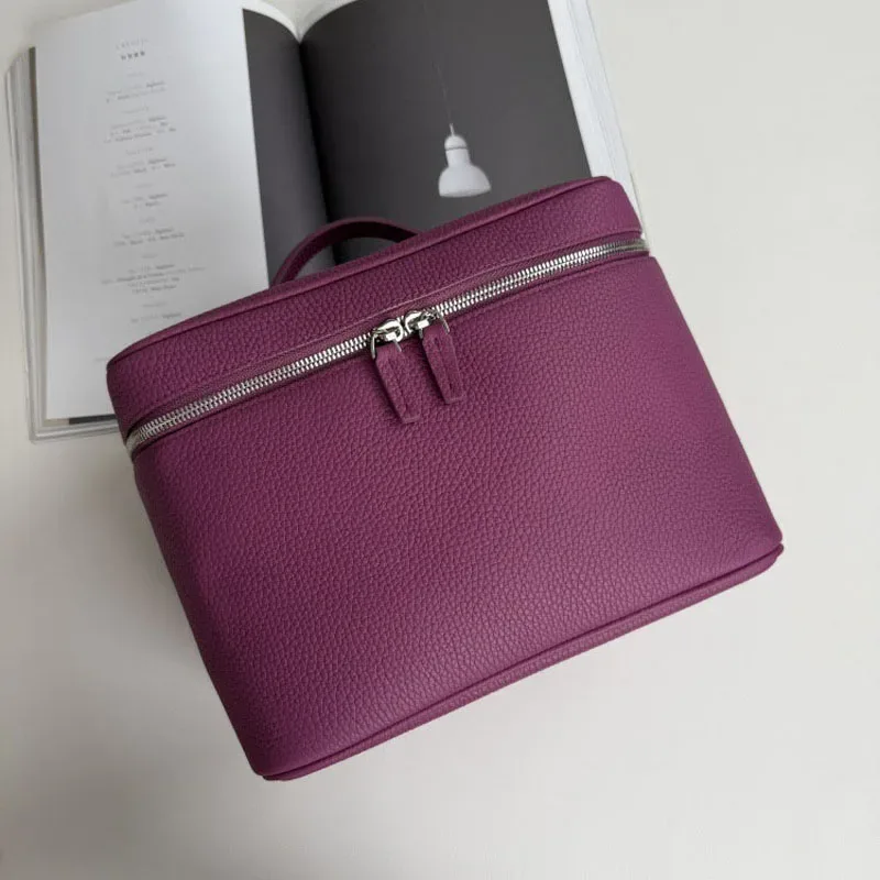 trousse de maquillage de grande taille en cuir de vache de première qualité, trousse de toilette portable et pratique, sac de voyage en cuir véritable de grande capacité.