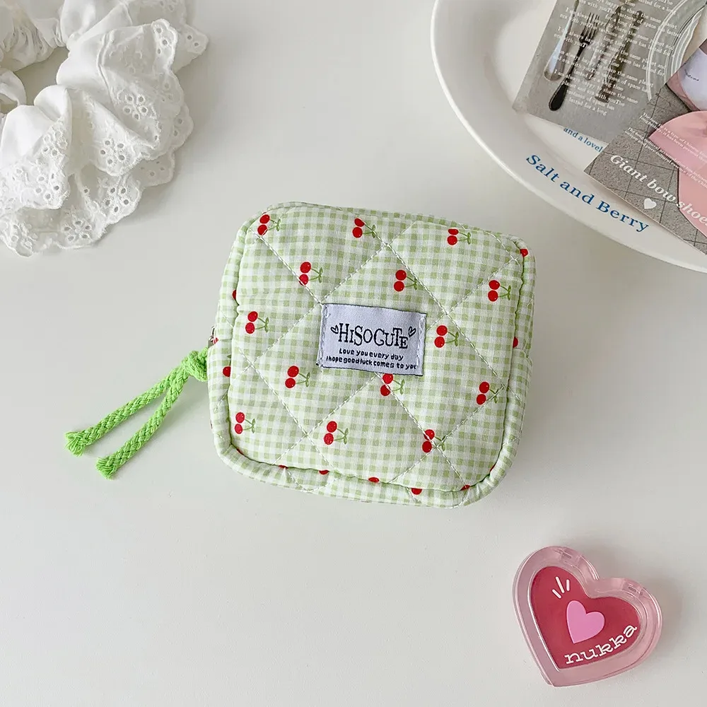 sac de maquillage carré ins fashion cherry, sac de toilette portable grande capacité pour filles, sac de rangement pour coton hygiénique, cadeaux pour femmes