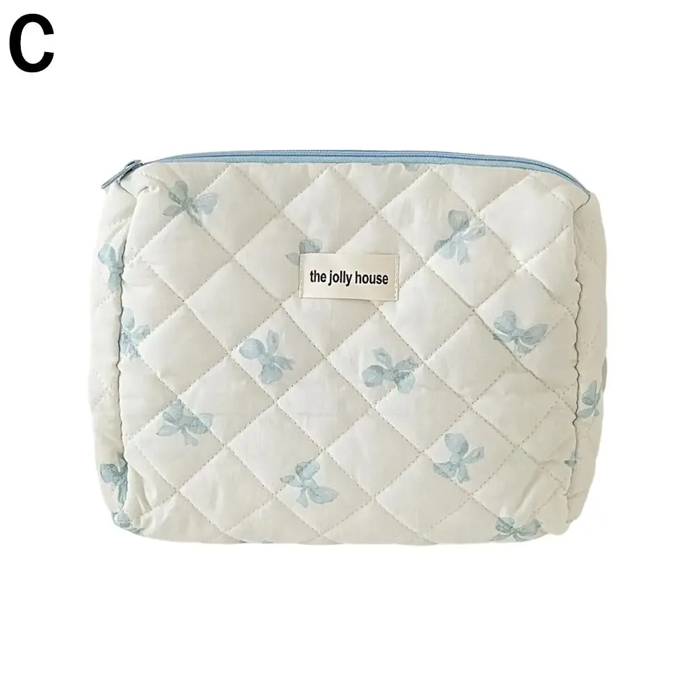 sac de maquillage imprimé nœud coréen pour femmes, trousse à cosmétiques portable de grande capacité pour voyage, sac de rangement pour articles de toilette et cosmétiques