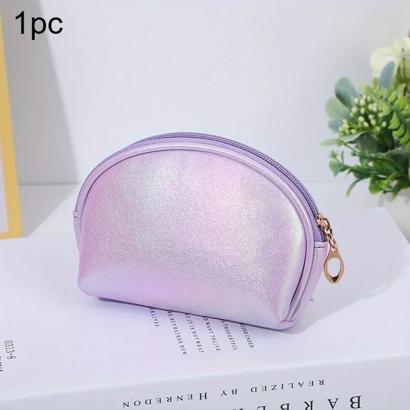 sac en forme de coquille, mini sac de maquillage, pochette cosmétique portable avec fermeture éclair pour femmes, rangement de voyage pour articles de toilette et organisateur de petits objets.