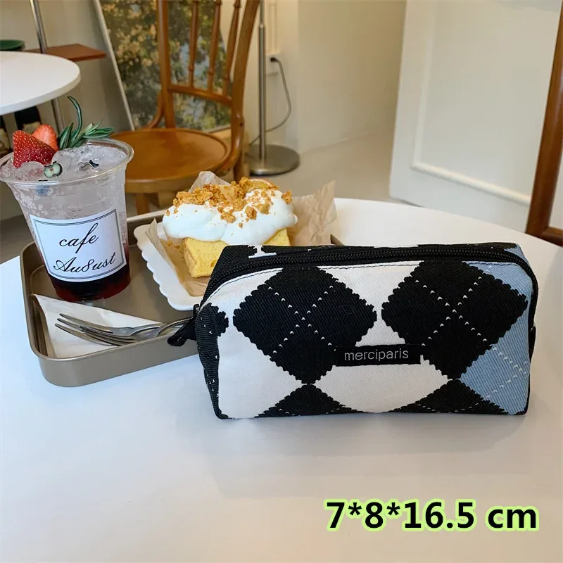 trousse de maquillage de voyage à carreaux, sac de rangement cosmétique, sacs à main pour femmes, portefeuille, étuis à crayons scolaires mignons, sacs en poudre, mode coréenne