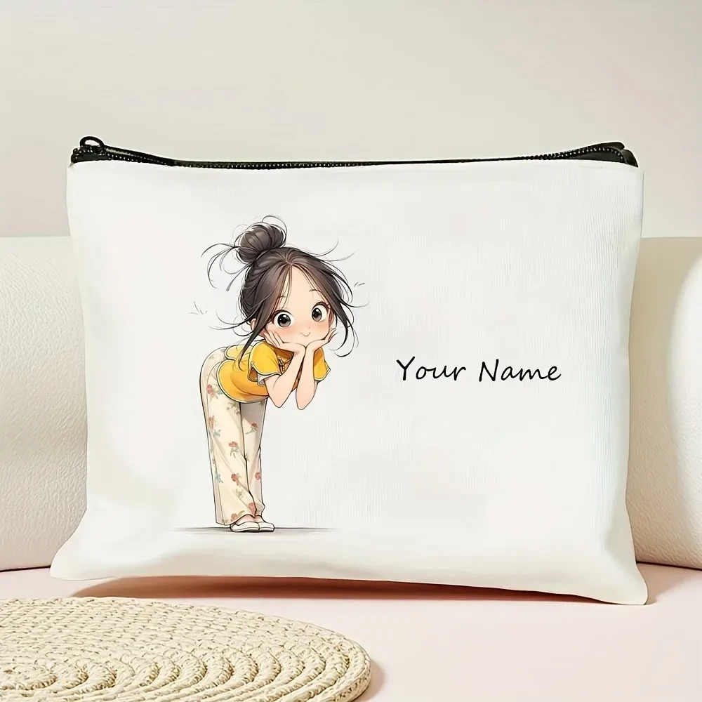 sacs de maquillage floraux vintage uniques et chics personnalisés avec nom pour filles, pochette cosmétique, trousse de toilette, trousse à crayons, sac de rangement de voyage