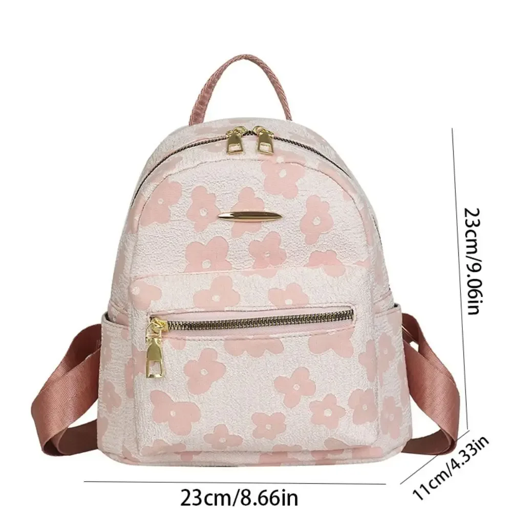 sac à dos mignon en toile à motif floral, sac à bandoulière en cuir pu à motif floral, grande capacité, style coréen, sac d'école pour étudiants, voyage