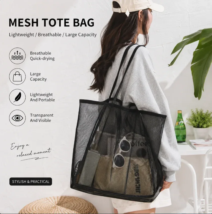 nouveau sac à bandoulière en maille polyvalent style ins, sac à main transparent grande capacité, sac de shopping léger grande capacité