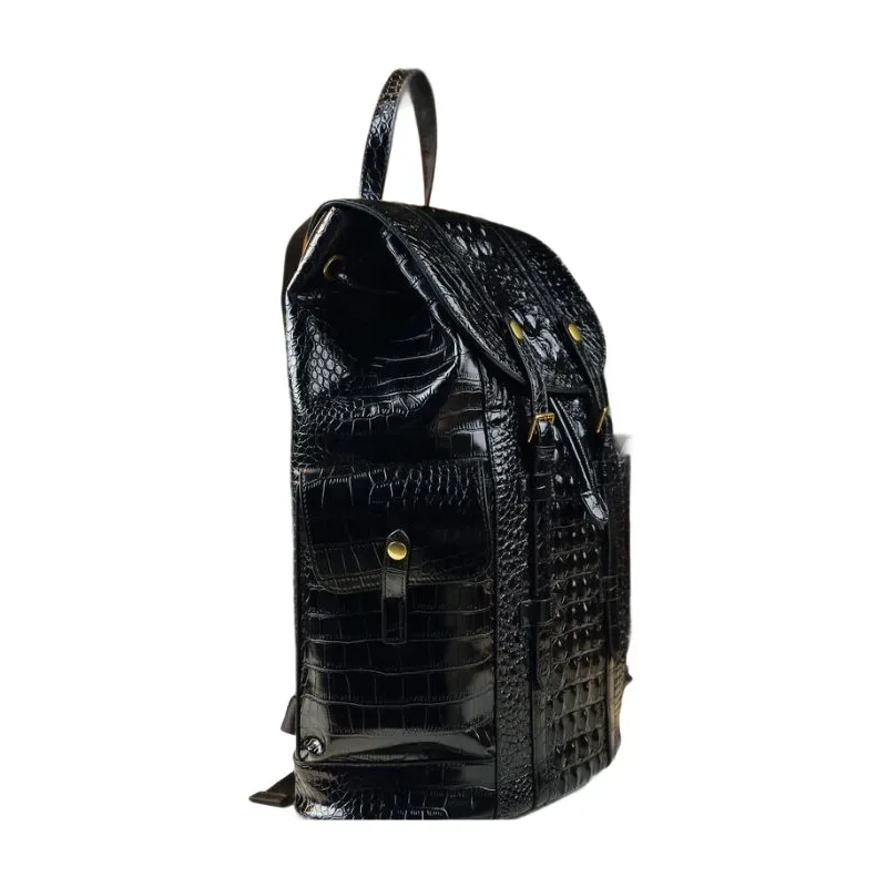 sac à dos de voyage à motif crocodile en cuir de vache véritable – grand sac d'école unisexe pour étudiants et