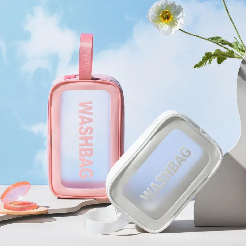 Grande capacité, sac cosmétique transparent en PVC imperméable, sac de voyage portable pour le rangement des maquillages, sac à main en cuir PU, organisateur de toilette.