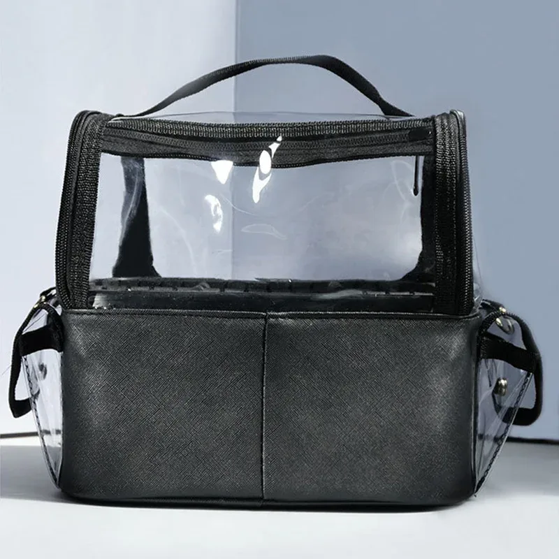 sac fourre-tout noir transparent en pvc multi-poches, approuvé pour les stades, sacs à maquillage transparents à bandoulière, sacs de voyage portables pour femmes, sac à main pour soins de la peau