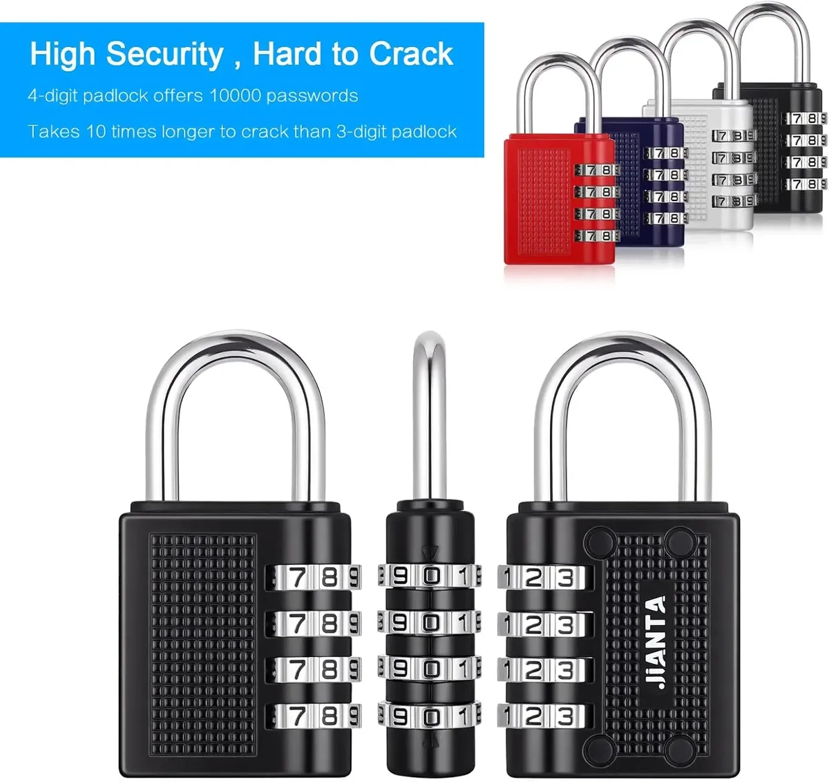 cadenas à combinaison à 4 chiffres en alliage de zinc, antivol, résistant aux intempéries, pour bagages, extérieur, salle de sport, sécurité, serrure de porte à code, noir