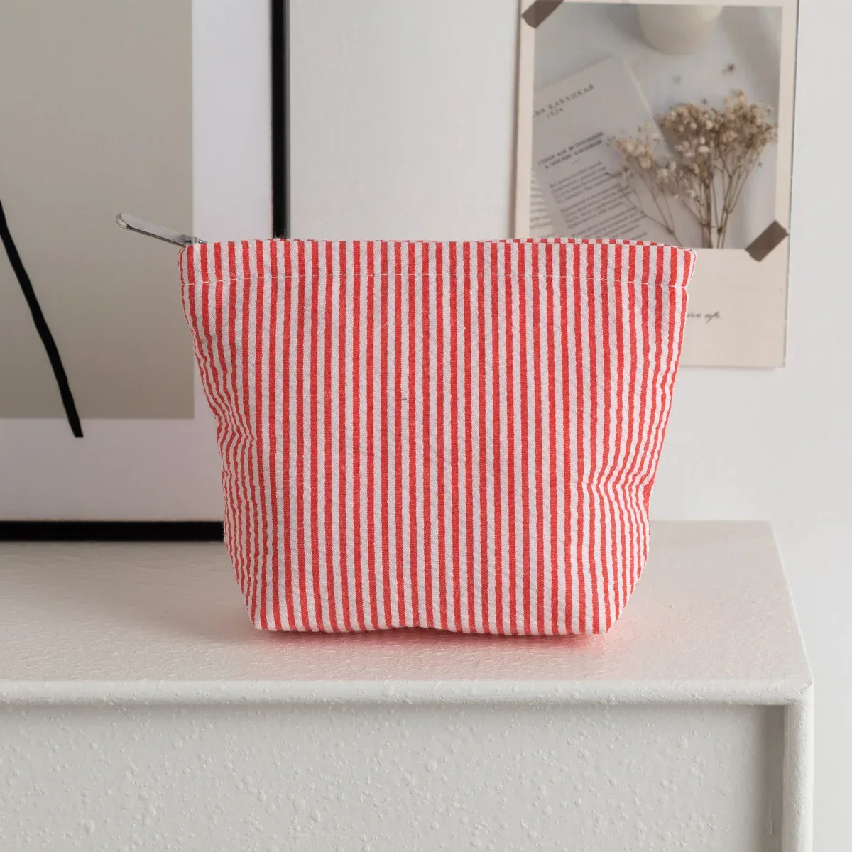 petits sacs à cosmétiques à la mode, sacs de rangement à rayures verticales pour femmes, sacs de maquillage avec fermeture éclair, sac de rangement de voyage portable