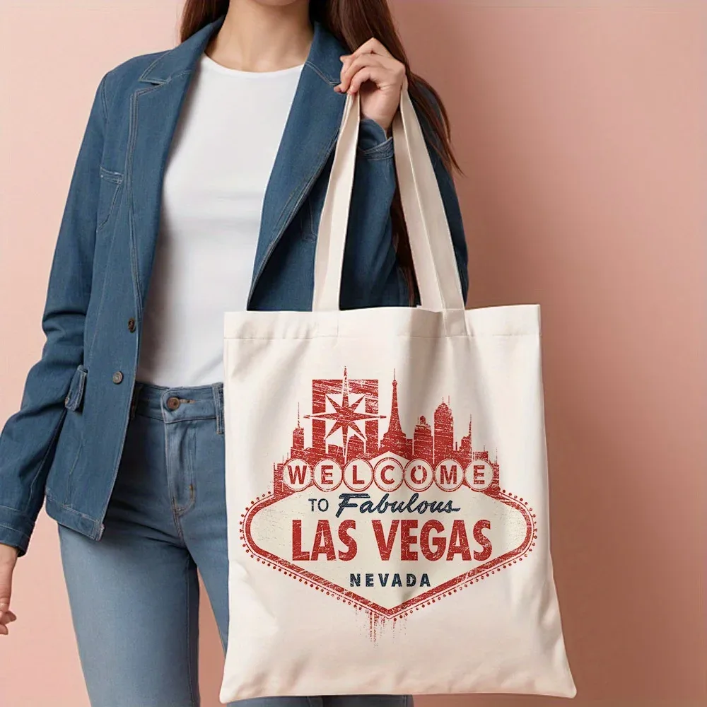 sac fourre-tout en toile 1las vegas skyline, sac de courses réutilisable, adapté à un usage quotidien, aux déplacements, aux voyages et aux cadeaux, sac de courses réutilisable
