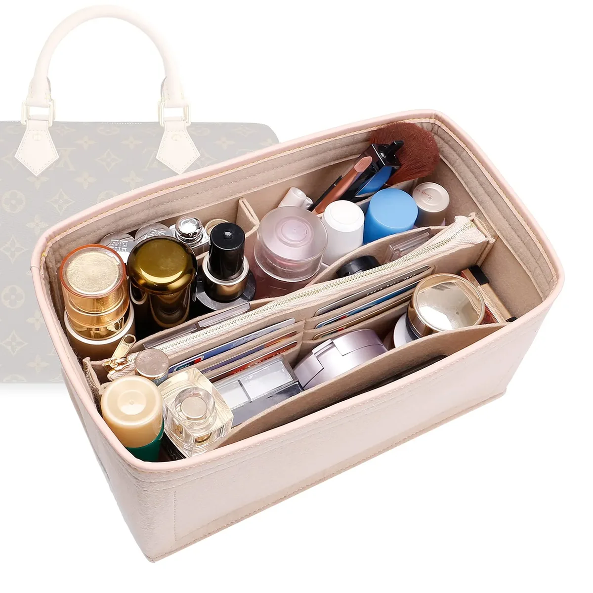 insert organisateur de sac à main pour lv speedy25 30 35, organisateur de sac fourre-tout, séparateur de sac, insert organisateur en feutre, avec fermeture éclair pocke tbag dans le sac