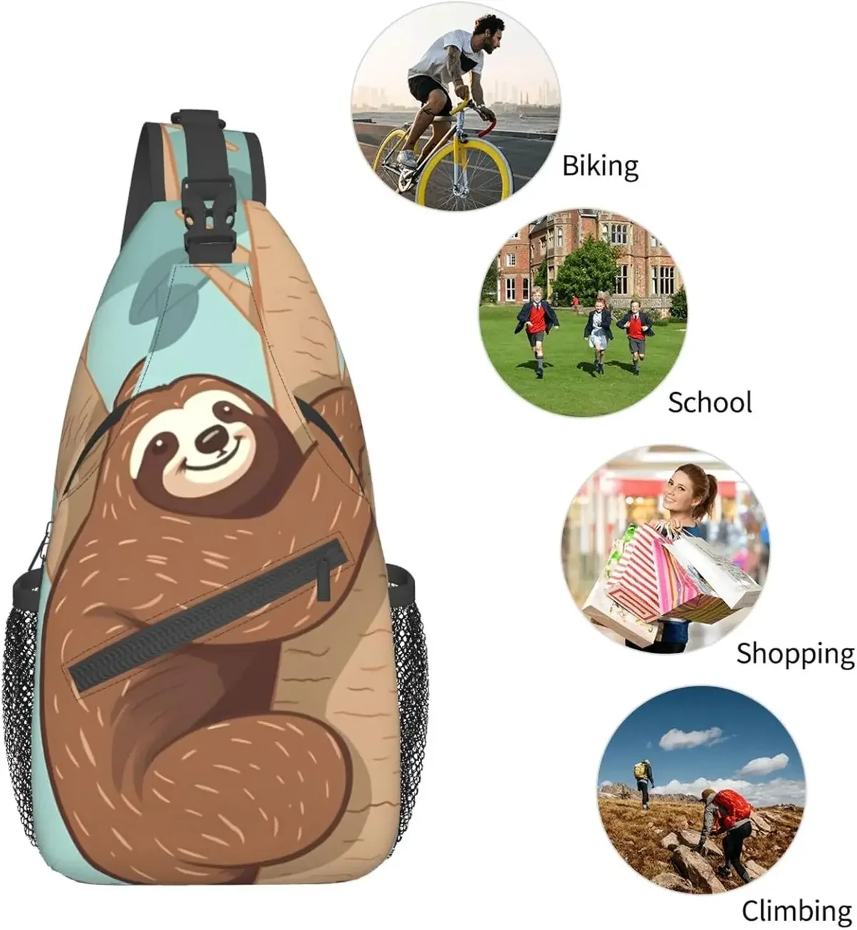 dessin animé animal fronde sac à dos bandoulière pour homme femme câlin arbre paresseux bandoulière réglable poitrine sac