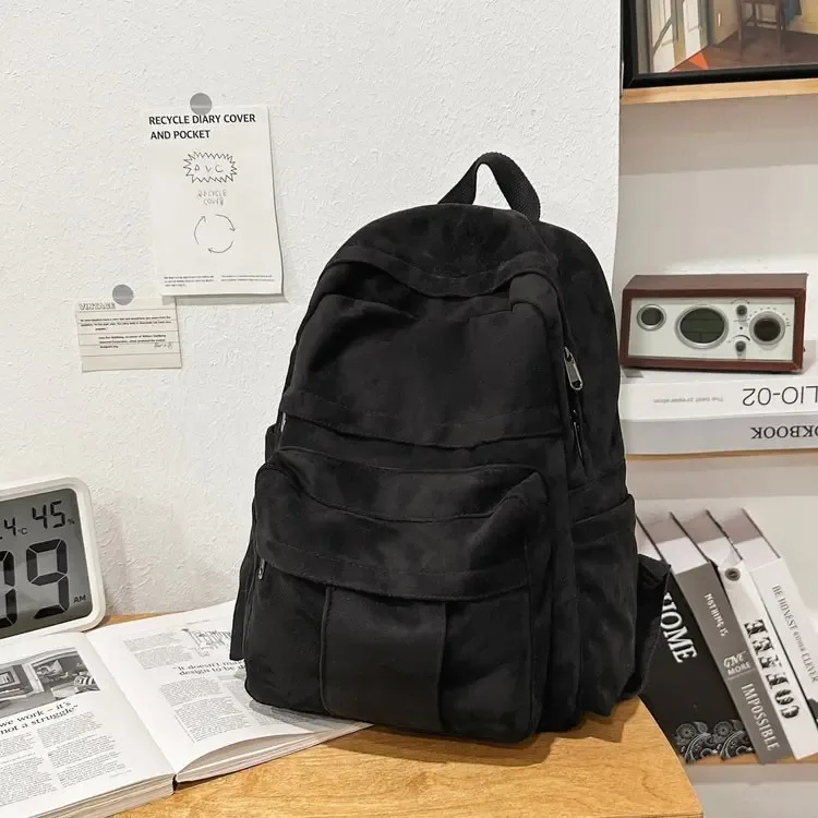 sac à dos vintage en daim, sac à dos décontracté multi-poches, sac à dos rétro pour ordinateur portable et école, pour le collège