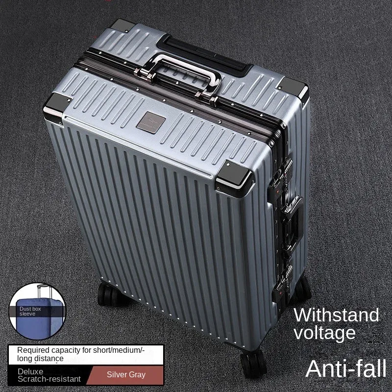 valise à cadre en aluminium, boîtier de chariot de grande capacité, sac de cabine à mot de passe solide et durable, valise pc épaisse 20/22/24/26/28