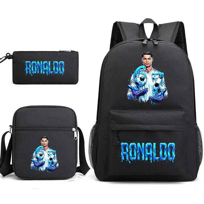 ensemble de sac à dos d'école imprimé cr7 ronaldo 67 avec sac à bandoulière et trousse à crayons pour adolescents et enfants, sac à dos léger