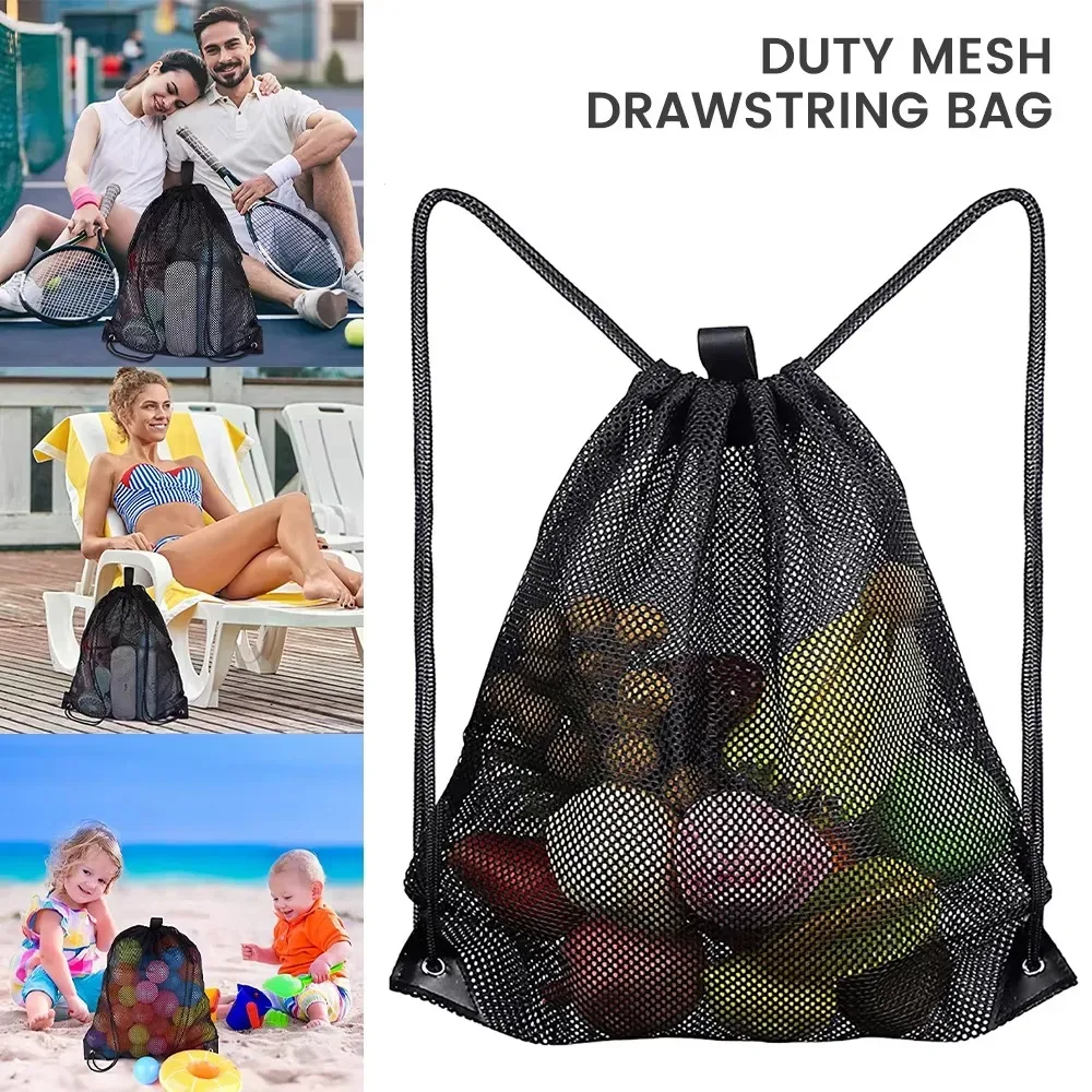 sac à dos en maille avec cordon de serrage, sac de sport robuste, multifonction, pliable, pochette en filet ventilée, porte-équipement de natation et de pêche, pour l'extérieur