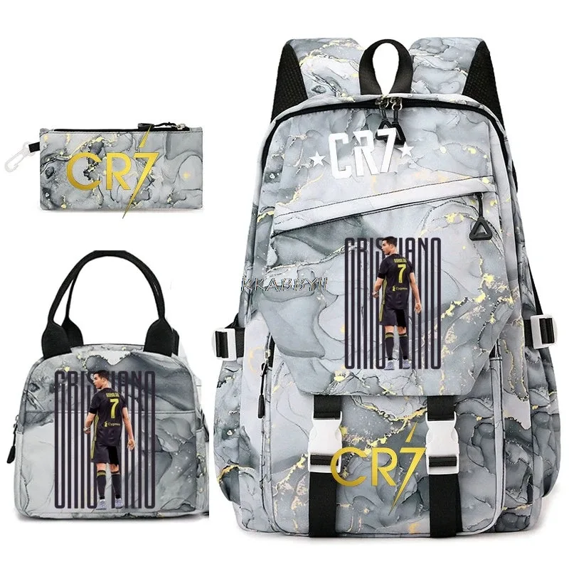 ensemble de sacs à dos pour étudiants avec imprimé cr7, sac à lunch et trousse à crayons, sac à dos de voyage pour adolescentes