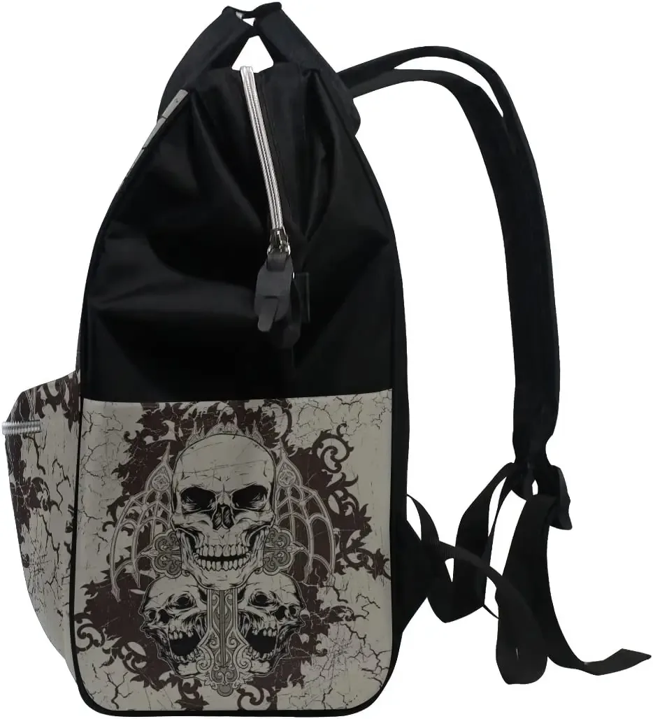 sac à dos gothique punk à motif de crâne pour maman, sacoche de voyage, à couches, de jour, pour soins de bébé, de grande capacité