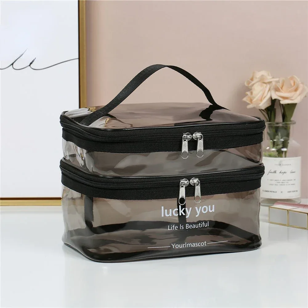 sac à cosmétiques de bain en pvc transparent imperméable pour femmes, trousse de maquillage de voyage avec fermeture éclair, organisateur de lavage de beauté, kit de rangement de toilette