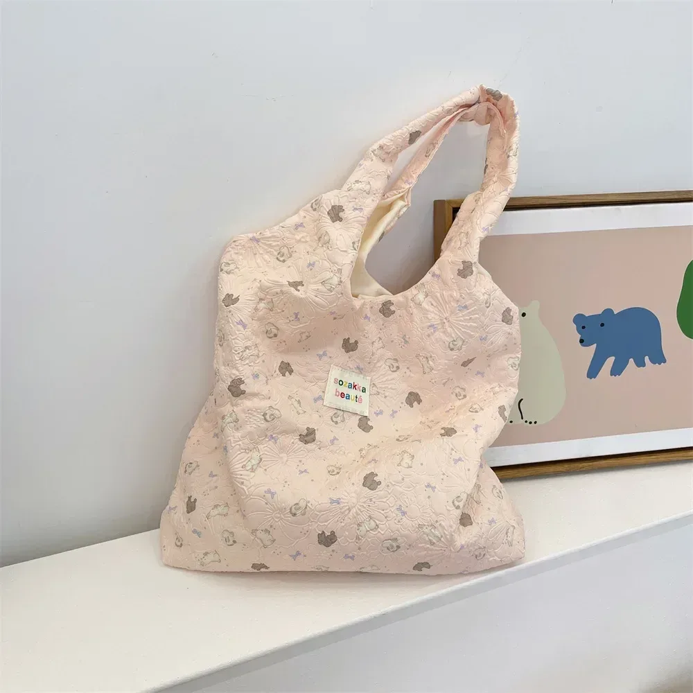 fourre-tout femme sac à provisions eco sac à main réutilisable épicerie shopper sac à main coréen femmes doux dessin animé sac à bandoulière livres pochette