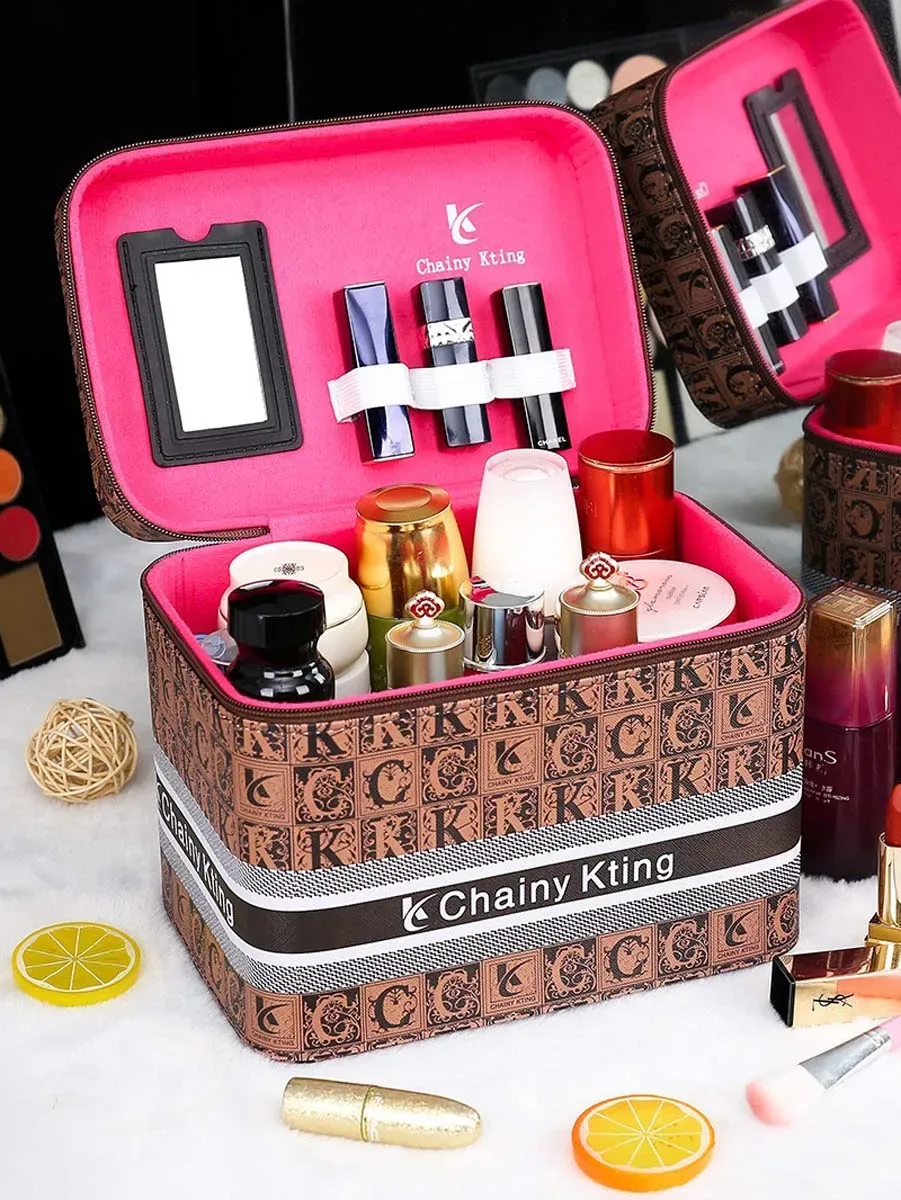 trousse de maquillage rétro à la mode, nouvelle trousse de maquillage multicouche de grande capacité, boîte de rangement de cosmétiques portable de voyage, cinq modèles