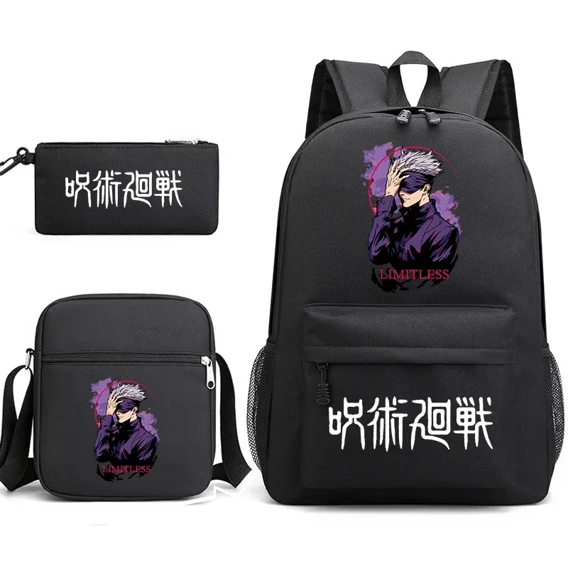 sac à dos anime jujutsu kaisen, trousse à crayons, ensemble de 3 pièces, sac à dos léger pour enfants et adolescents