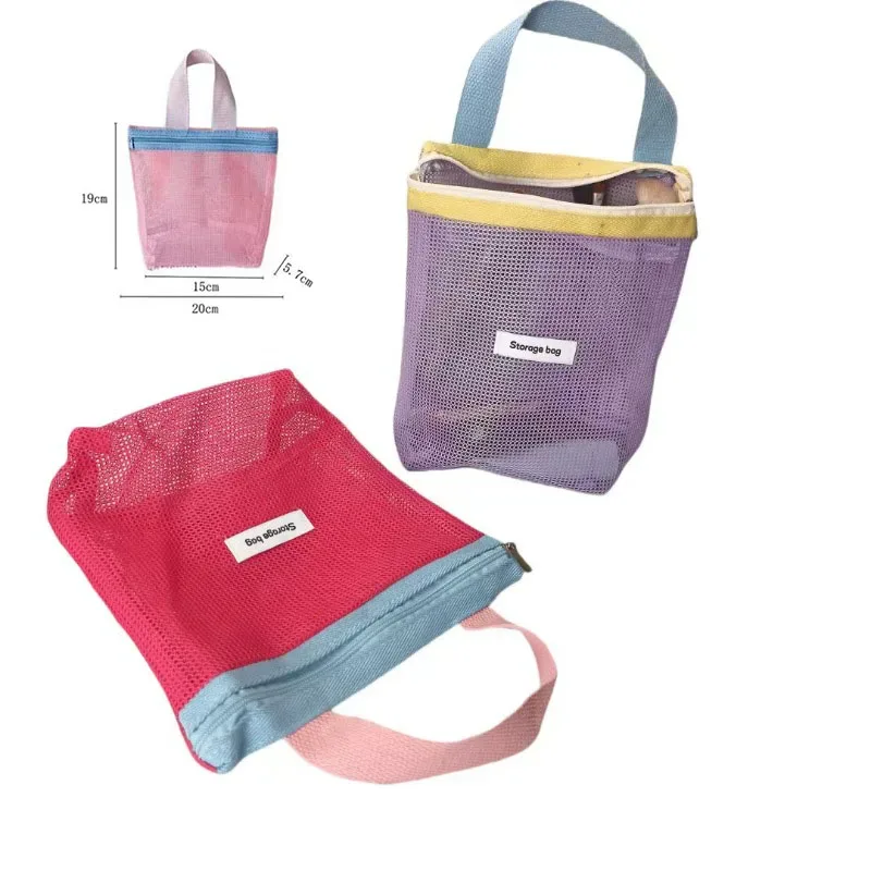 trousse de toilette de voyage grande capacité en maille, pochette de plage et de natation couleur macaron, organisateur de maquillage respirant, sac humide pour femmes