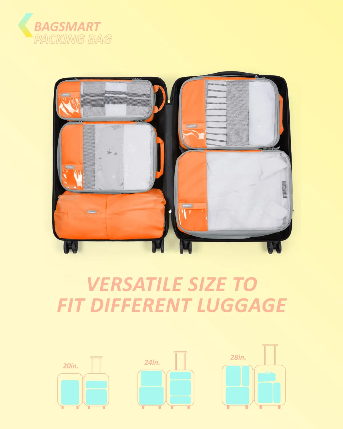 bagsmart-cubes d'emballage de compression pour voyage, sacs à bagages légers et durables, essentiels de voyage, ensemble de 6, 4/2