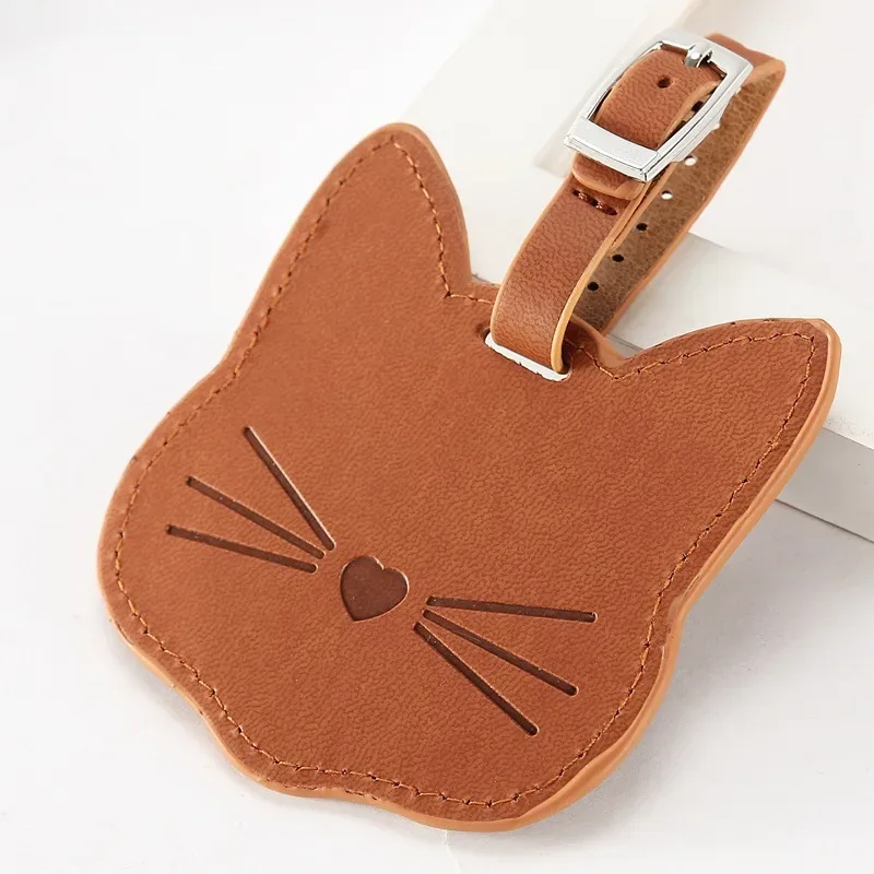 nouvelle étiquette de bagage en cuir, porte-adresse d'identification de valise, étiquette d'embarquement de bagages, étiquette portable, chat mignon, accessoires de voyage