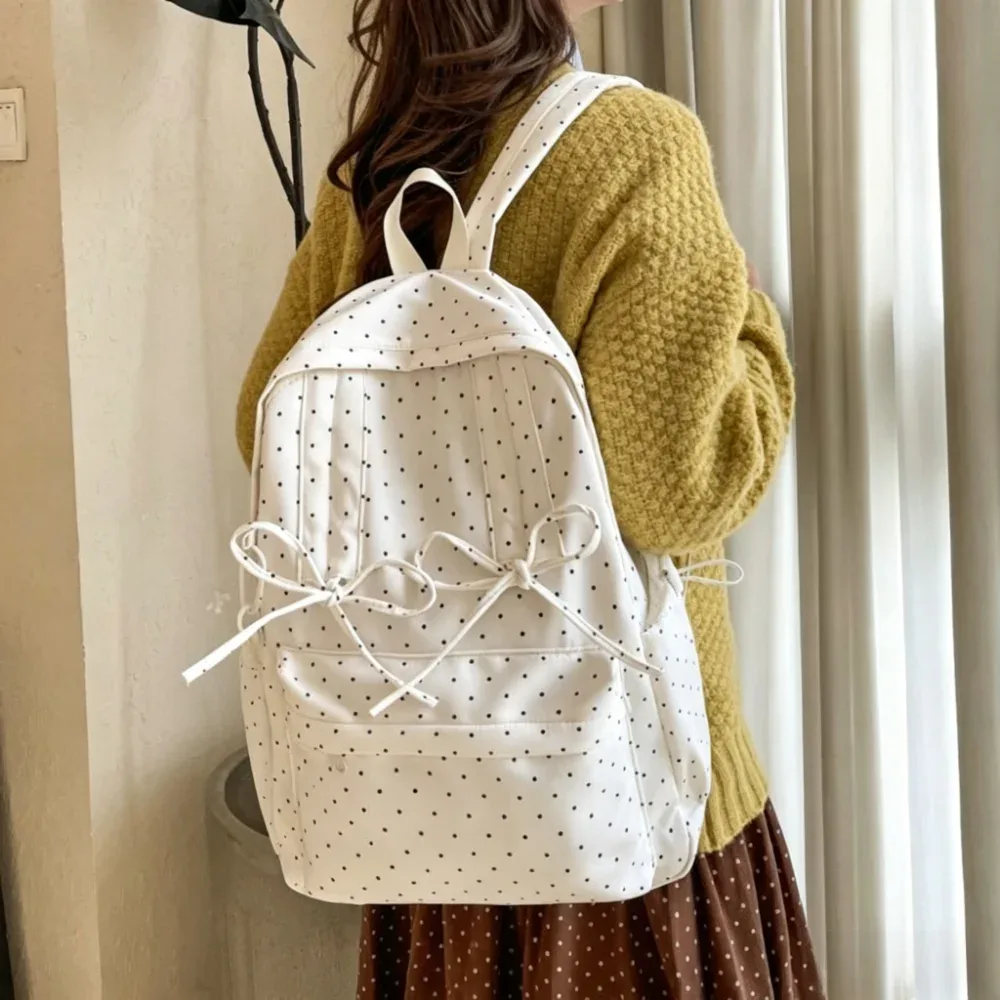 sac à dos mignon à pois avec nœud, grande capacité, minimaliste, léger, durable, pour étudiants, usage quotidien
