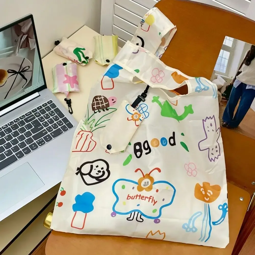 sac de shopping pliable en nylon amusant, sac fourre-tout, sacs de rangement, sac écologique à motif de dessin animé, imperméable, réutilisable, sac de voyage pour femmes