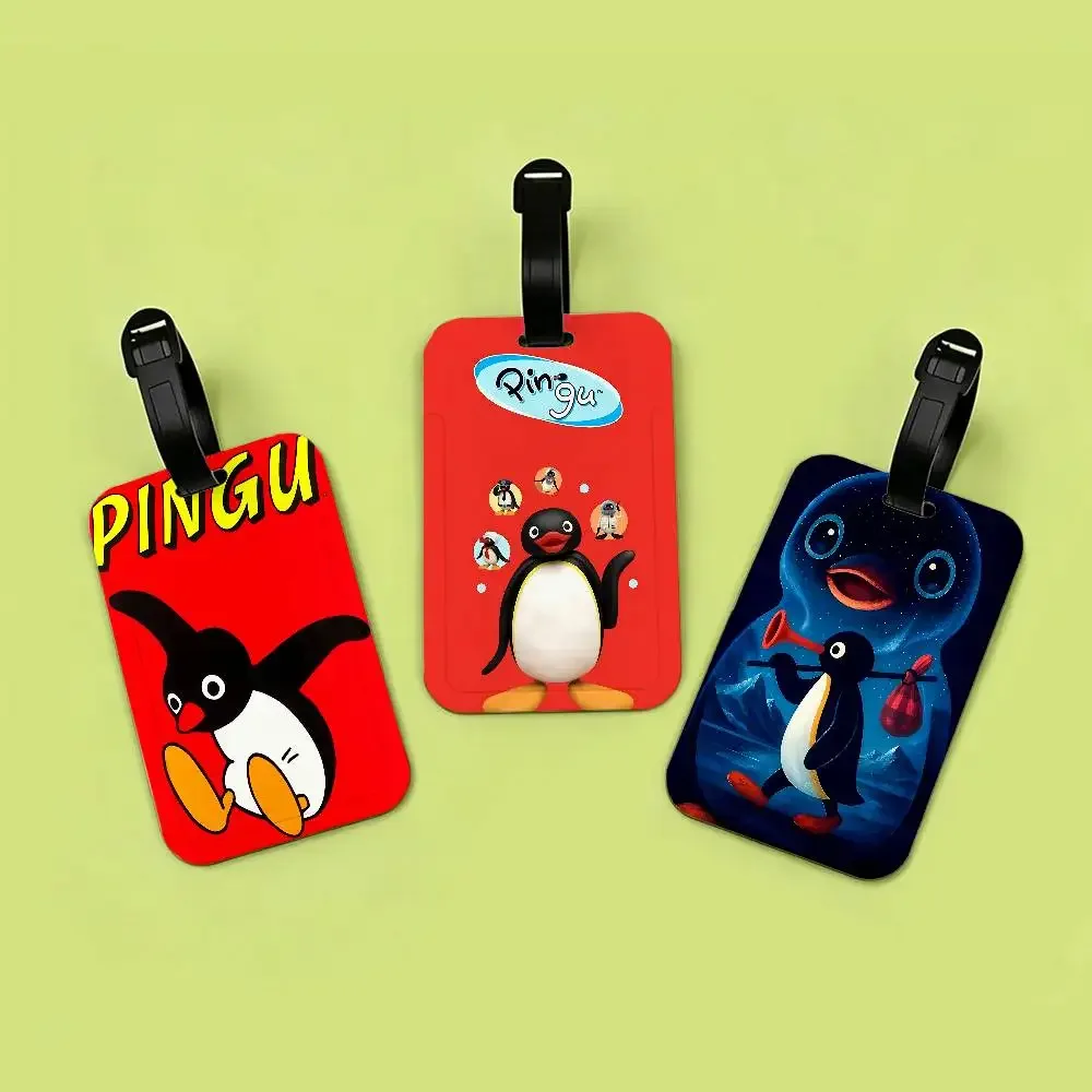 étiquette de bagage classique p-pingu en pvc, porte-carte d'information, marqueur de nom anti-perte pour sac à dos