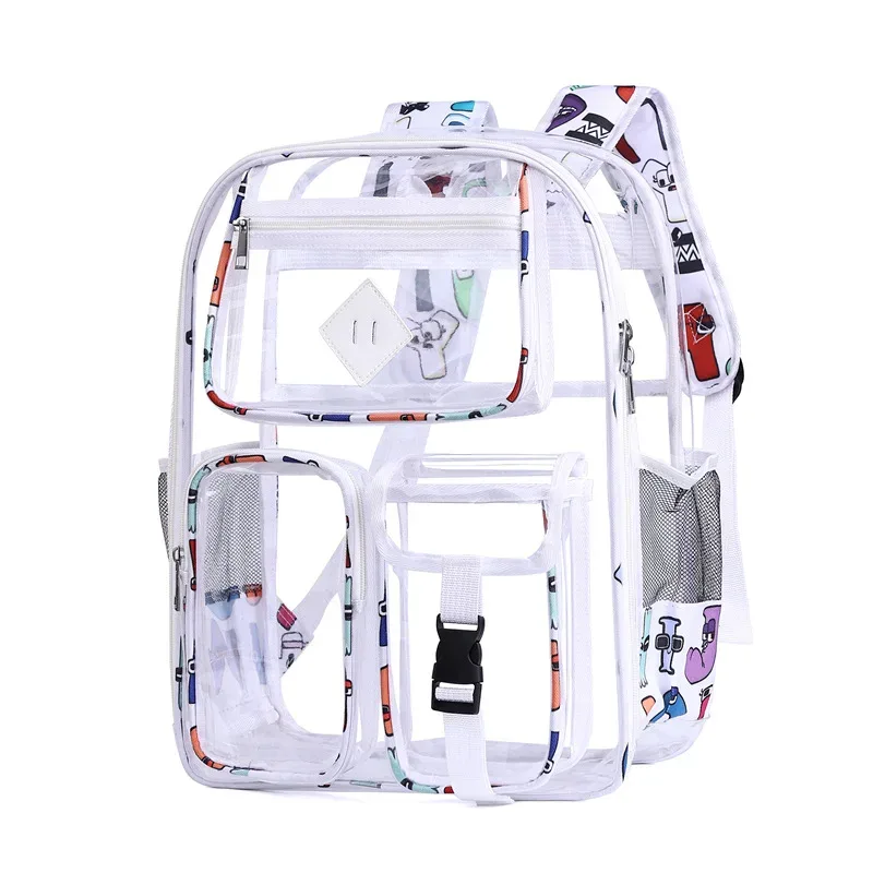 sac à dos transparent en pvc écologique, grande capacité, couleurs graffiti, sac d'étudiant tendance