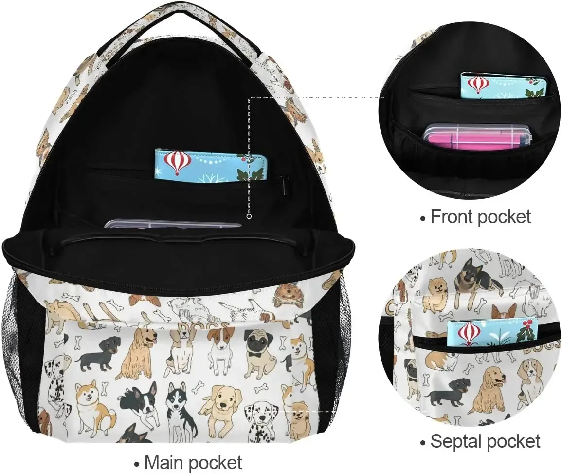 grand sac à dos imprimé chien doodle mignon pour enfants, garçons et filles, étudiant, personnalisé, ordinateur portable, ipad, tablette, sac d'école de voyage