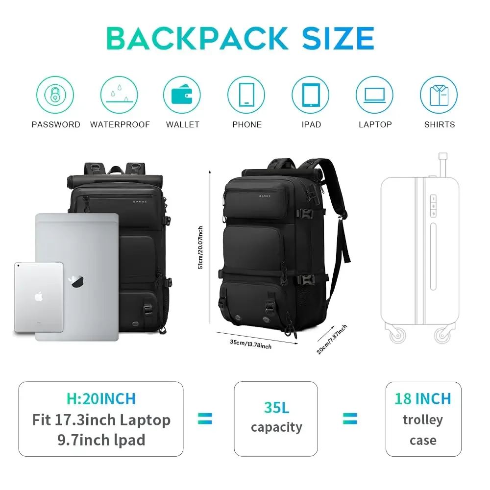 sac à dos pour ordinateur portable 2-en-1 bange avec sac bandoulière détachable, sac de voyage professionnel multi-usage en tissu oxford hydrofuge avec poche à chaussures