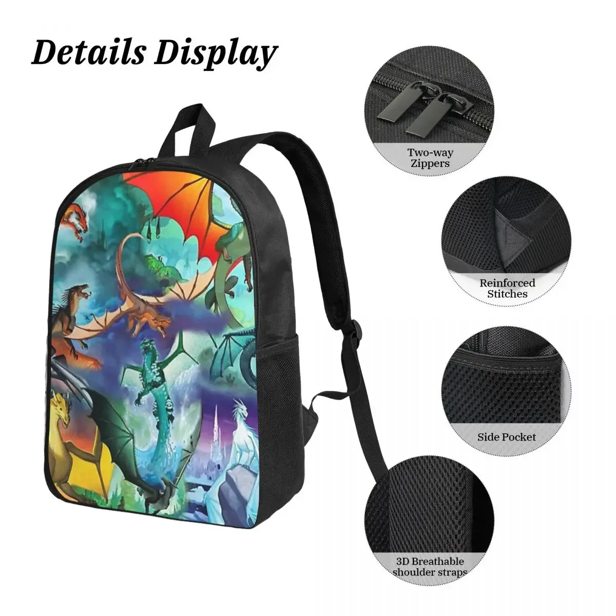 wings of fire – sac à dos de la série all dragon pour garçons et filles, sac d'école, sacs à bandoulière pour ordinateur, sac à déjeuner isotherme, trousse à crayons, 3 pièces
