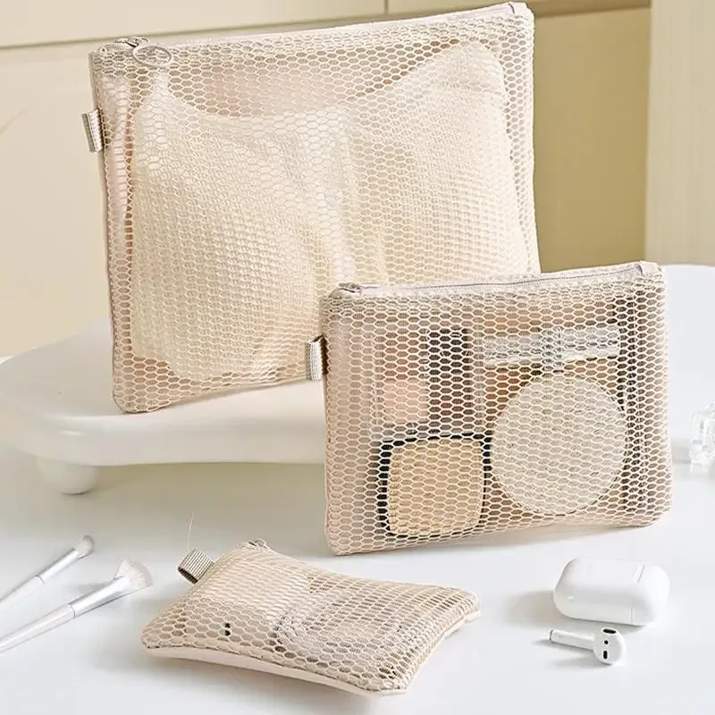 sacs de rangement pour maquillage de voyage, porte-monnaie en maille, mini sac portable simple, sac carré polyvalent, porte-cartes à double fermeture éclair