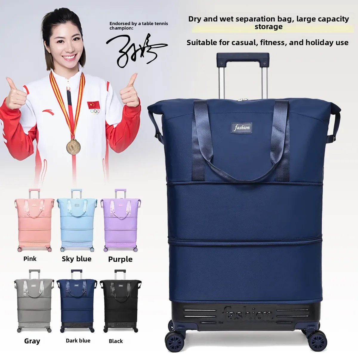 sac de voyage imperméable et tendance avec poignée et roulettes universelles, design compact et simple, sac en toile pour hommes et femmes