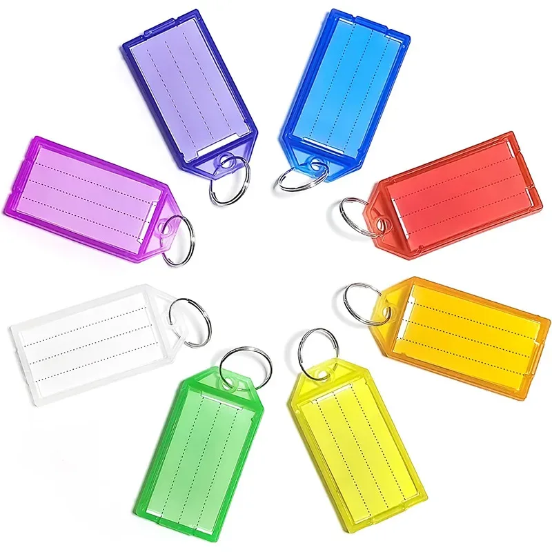 5 à 100 étiquettes porte-clés, étiquettes de bagage avec anneau fendu, en plastique coloré pour étiquettes nominatives numérotées diy tmz