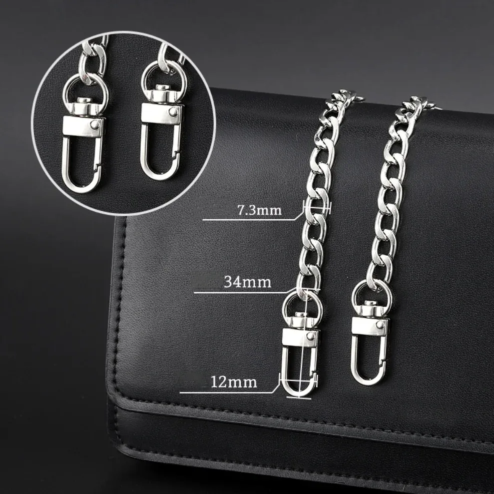chaîne de sac à main en cuir de haute qualité 40/60/90/100/120 cm avec double fermoir à clip, poignée de remplacement pour sac à bandoulière, réparation diy