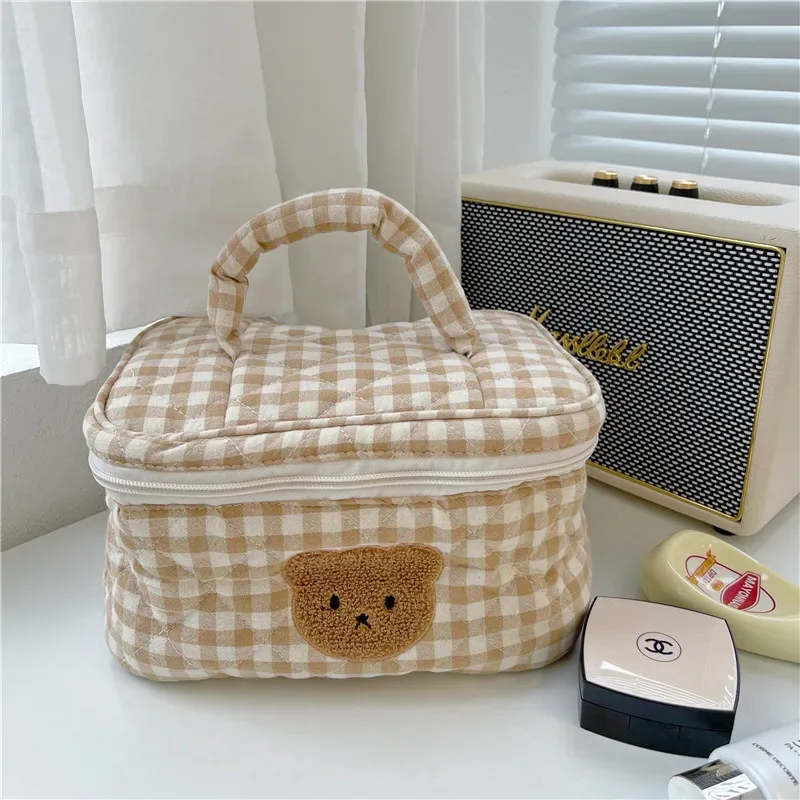 Sac à cosmétiques pour femmes, trousse De Maquillage ours, sac De rangement mignon, fourre-tout De Style doux pour étudiant, trousse De toilette De voyage