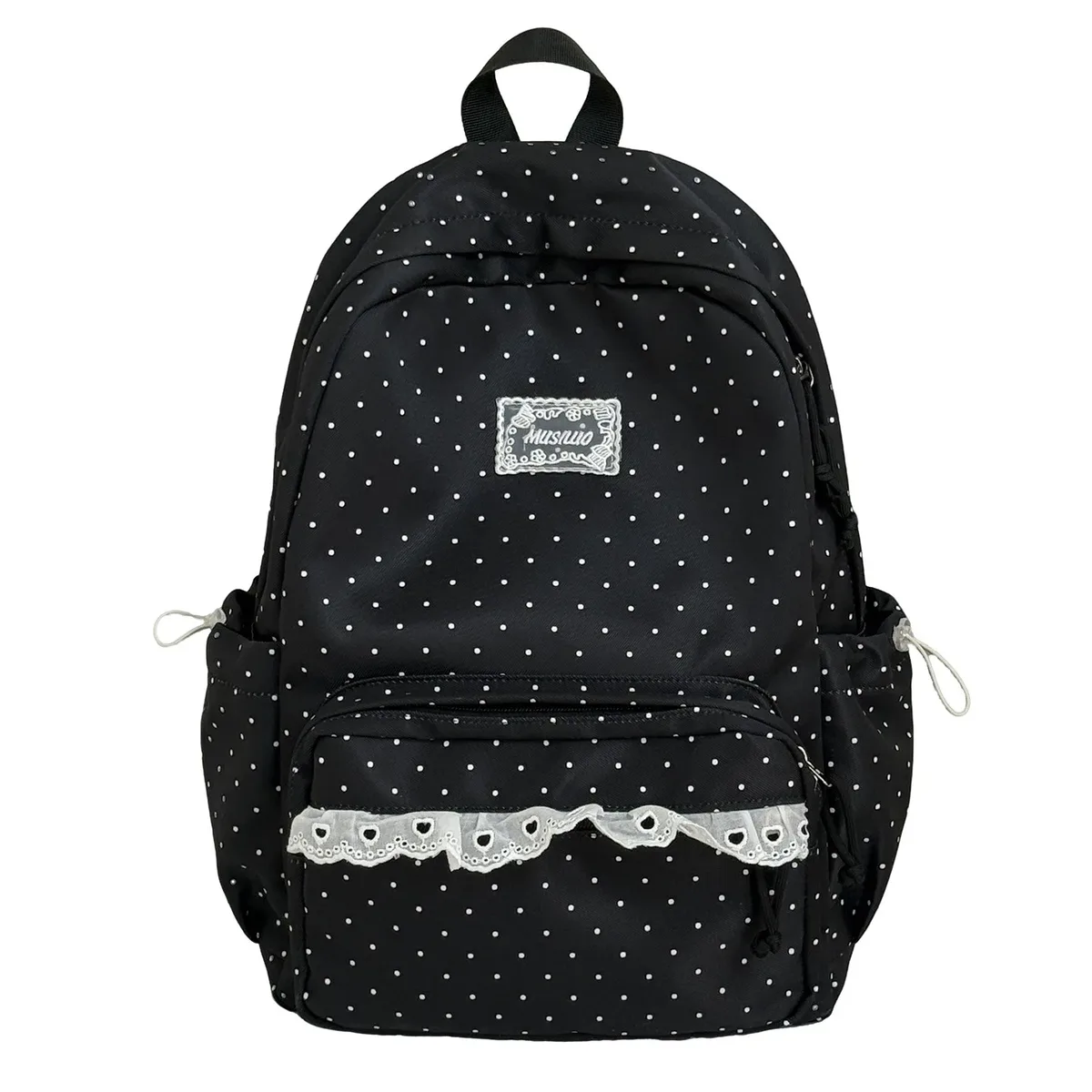 sac à dos à pois de style coréen, sac de voyage scolaire en nylon léger et mignon avec garniture en dentelle pour femmes
