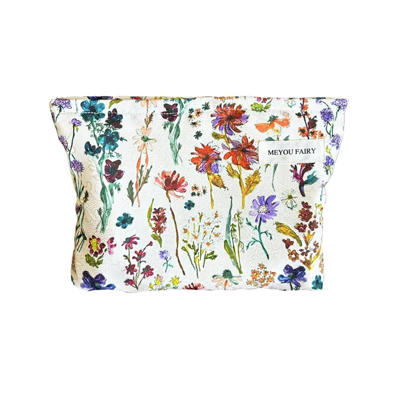 nouvelle trousse de toilette florale de style français, grande trousse de toilette en toile, organiseur de maquillage portable pour les voyages et l'usage quotidien