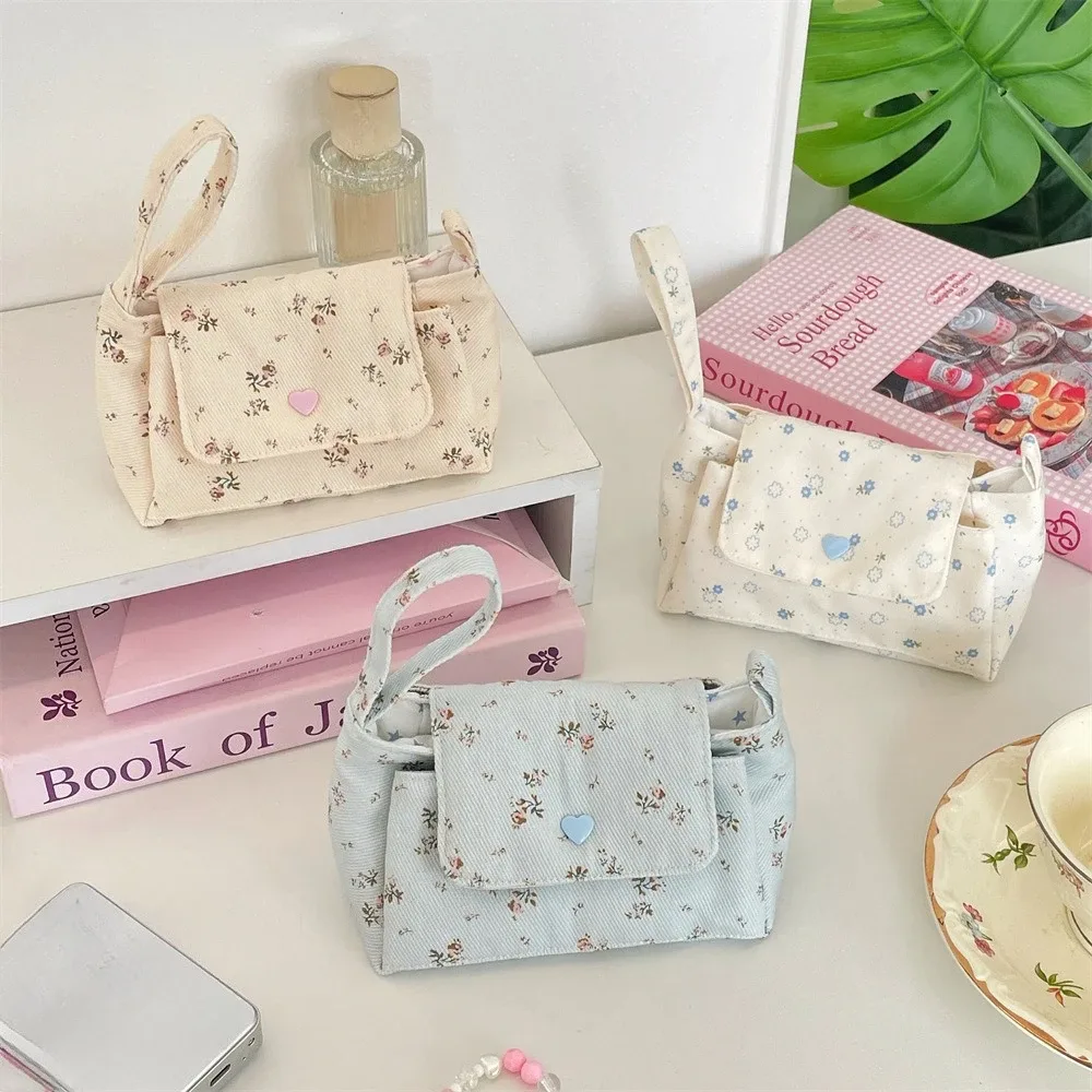 sac de toilette en toile multi-poches pour femmes, sacs de rangement de voyage, sacs à maquillage mignons à fleurs, organisateur de cosmétiques multi-couches