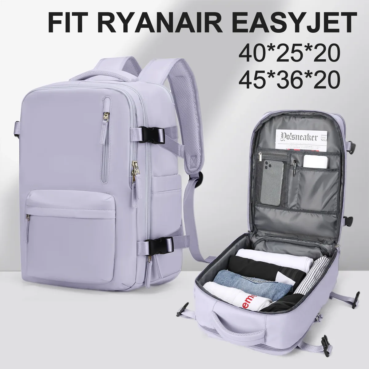 Sac à dos de voyage de cabine pour femmes, sac pour ordinateur portable, grande capacité, Easyjet, sac à main 45x36x20, Ryanair 40x20x25, sac résistant à l'eau